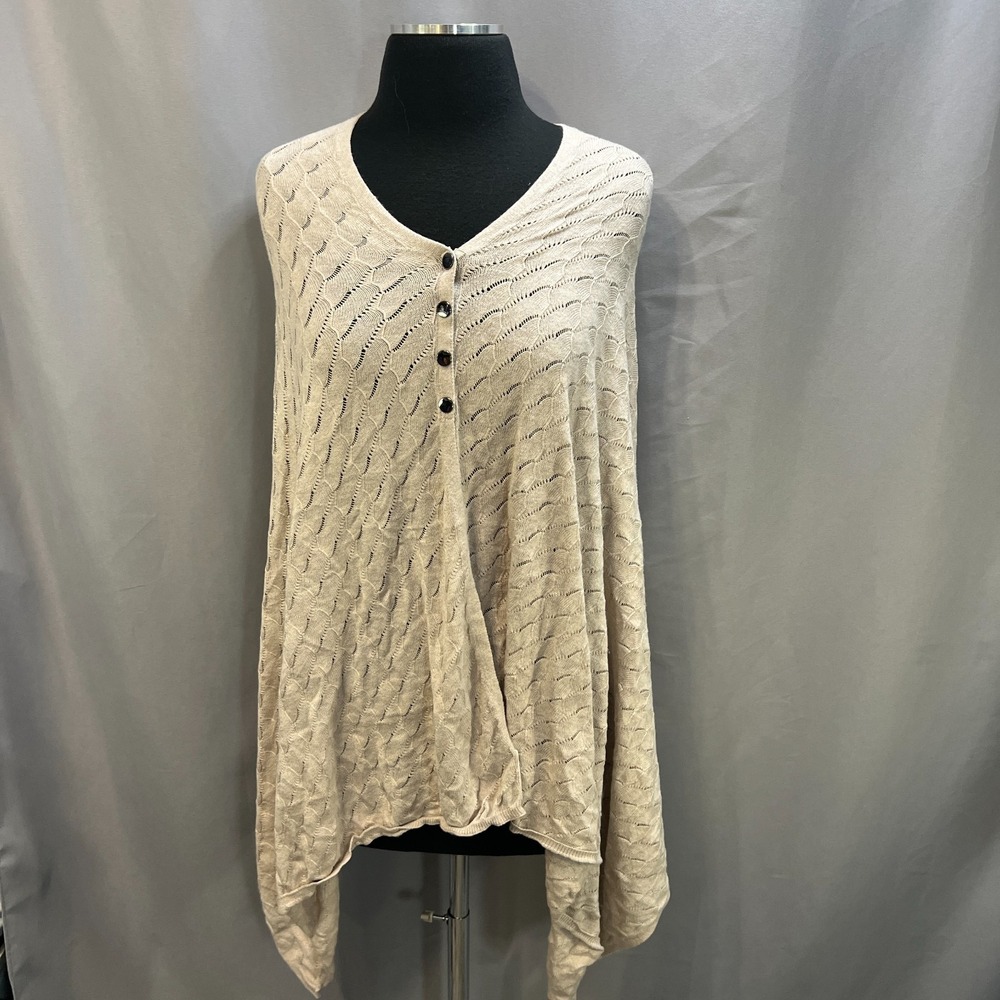 Seraphine Cardigan Poncho Sweater Womens Maternity Beige Knit Asymmetric Hem